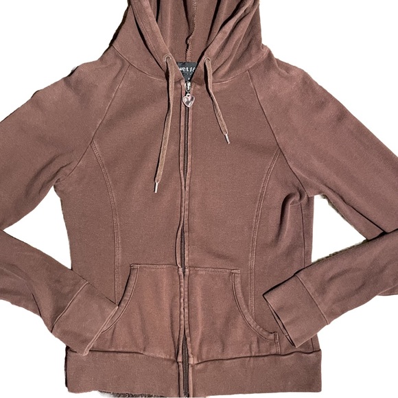 Wet Seal Vintage Y2K Brown Full Zip Cropped Sweatshirt - Picture 2 of 6